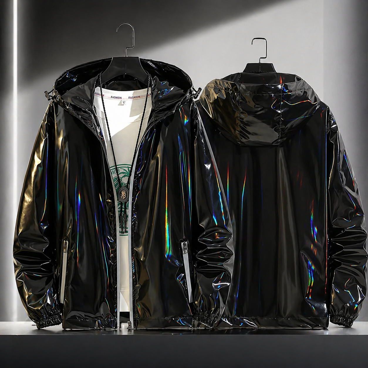 Chaqueta| Urbana negra plateada brillante