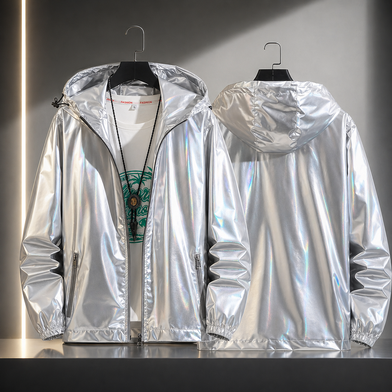 Chaqueta| Urbana negra plateada brillante